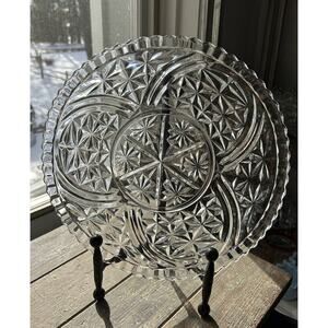 Anchor Hocking Stars and Bars Torte Plate Round Platter Tray Pressed Glass